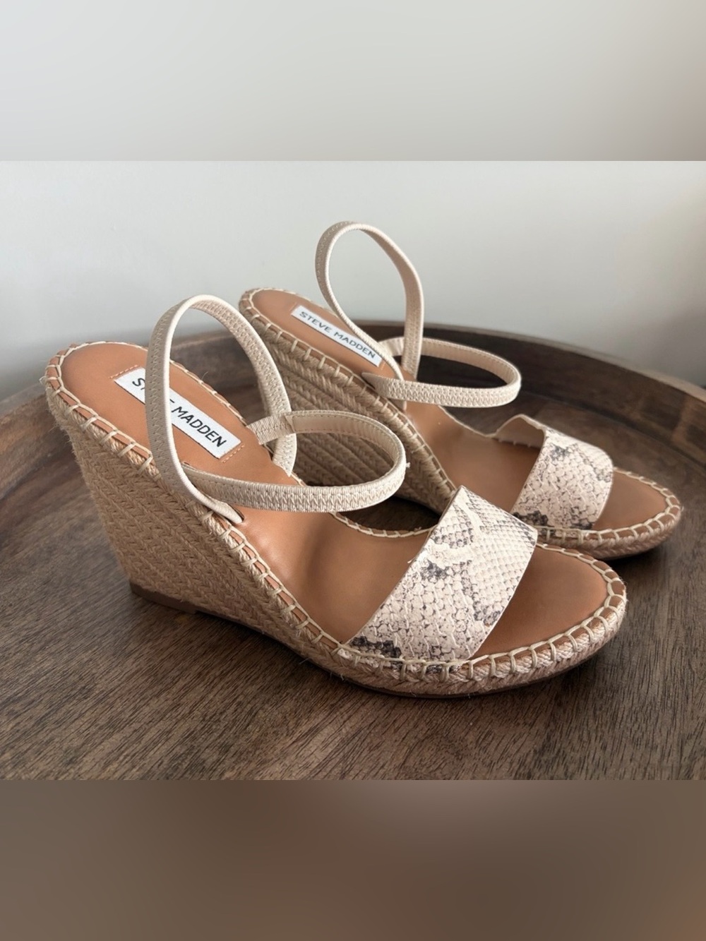 Steve Madden Neutral Snake-Print Espadrille Wedge Sandals